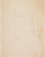 Femme nue assise, de face, jambes écartées