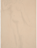 Femme nue debout, une main repliée vers l'épaule