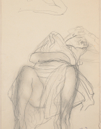 Femme allongée de face, à demi vêtue et les jambes relevées