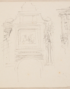 Deux porches à cartouche et fronton ; Brouillon de lettre de Rodin, porche à cartouche et à fronton (au verso)