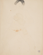 Femme nue assise, bras au dos, jambes écartées