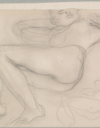 Femme nue à demi allongée vers la gauche, bras et jambes pliées