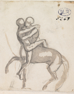 Femme enjambant l'encolure d'un centaure