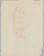 Femme nue, assise de profil vers la droite se peignant