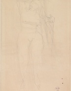 Femme nue debout, de face, peignant sa longue chevelure