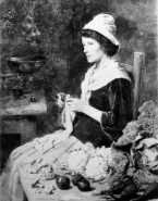 Femme tricotant dans sa cuisine par Otto Scholderer