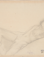 Femme nue allongée vers la gauche, jambes pliées