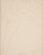 Femme nue accoudée vers la droite, à demi allongée