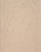 Femme nue, de face, une main à un pied
