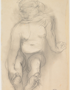 Femme nue assise, de face, en appui sur une main et l'autre à la cheville