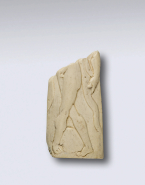 Fragment de relief : personnage dionysiaque portant une peau de panthère, Tympanon entre les jambes croisées