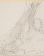 Femme nue, couchée à la renverse, tenant un pied d'une main