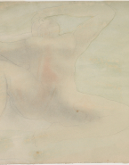 Femme nue allongée, de face, les jambes ouvertes