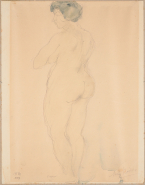 Femme nue debout, de dos, tournée vers la gauche
