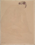 Femme nue assise en tailleur et de face