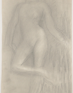 Femme nue debout, une des jambes sur l'autre genou