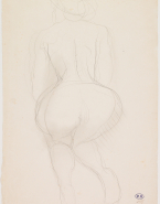 Femme nue agenouillée de dos, croupe saillante
