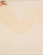 Femme nue à demi étendue, de profil vers la droite
