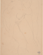 Femme nue penchée en avant vers la droite ; Tête d'homme moustachu (au verso)