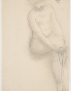 Femme nue assise, les mains sur les genoux croisés