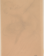 Femme nue assise vers la gauche, une jambe repliée, un bras tendu en arrière