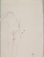 Femme nue allongée, de face, le bras gauche tendu au-dessus de la tête