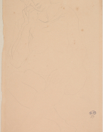 Femme nue assise en tailleur, une main au menton