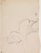 Femme nue allongée, mains au jarret vers la gauche