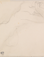 Femme nue agenouillée de profil, les mains à la nuque
