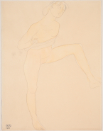 Femme nue à la jambe gauche soulevée, une étoffe ceignant les reins