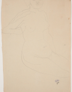 Femme nue assise vers la droite ; Esquisse de bras droit replié (au verso)