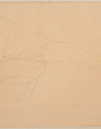 Femme nue accroupie sur une jambe, l'autre tendue sur le côté, les deux mains au sol