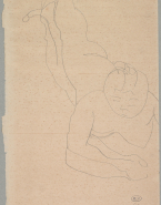Femme nue étendue sur le ventre, appuyée sur les avant-bras