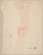 Femme nue debout, les bras au-dessus du visage