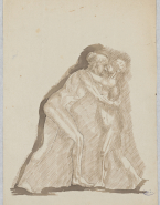 Adolescent embrassant une femme sur le front, tous les deux nus de profil