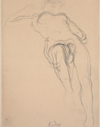 Femme nue sur le dos, de face, une jambe repliée
