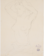 Buste de femme nue assise, les mains à la chevelure