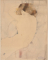 Femme nue assise de trois-quarts, un bras derrière la tête