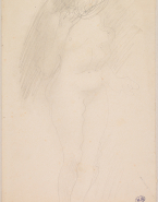 femme nue debout, de face, une main près du visage