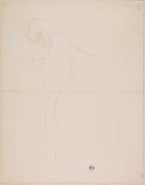 Femme nue debout, de profil vers la gauche, un bras en arrière