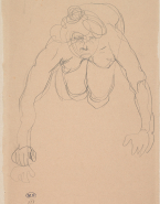 Femme nue de face, à quatre pattes