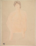 Femme nue, assise de face et les jambes repliées contre elle