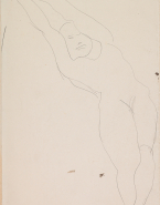 Femme nue allongée, bras tendus au-dessus du visage