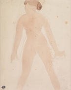 Femme nue assise, de face, jambes écartées