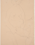 Femme nue assise vers la droite, une main entre les cuisses
