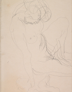 Femme nue assise vers la droite, une main au sol et les jambes repliées