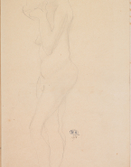 Femme nue debout, de profil à gauche, le visage dans les mains femme nue allongée, une main passée sous la jambe