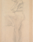 Femme nue, de profil à gauche, en appui sur une jambe haute, une main au menton