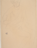 Femme assise vers la droite, le vêtement relevé jusqu'à la taille ; Silhouette d'une tête et d'un corps ? (au verso)