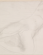 Femme nue allongée vers la gauche, les mains sous la nuque
